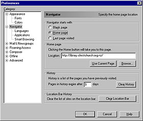 Netscape preferences menu